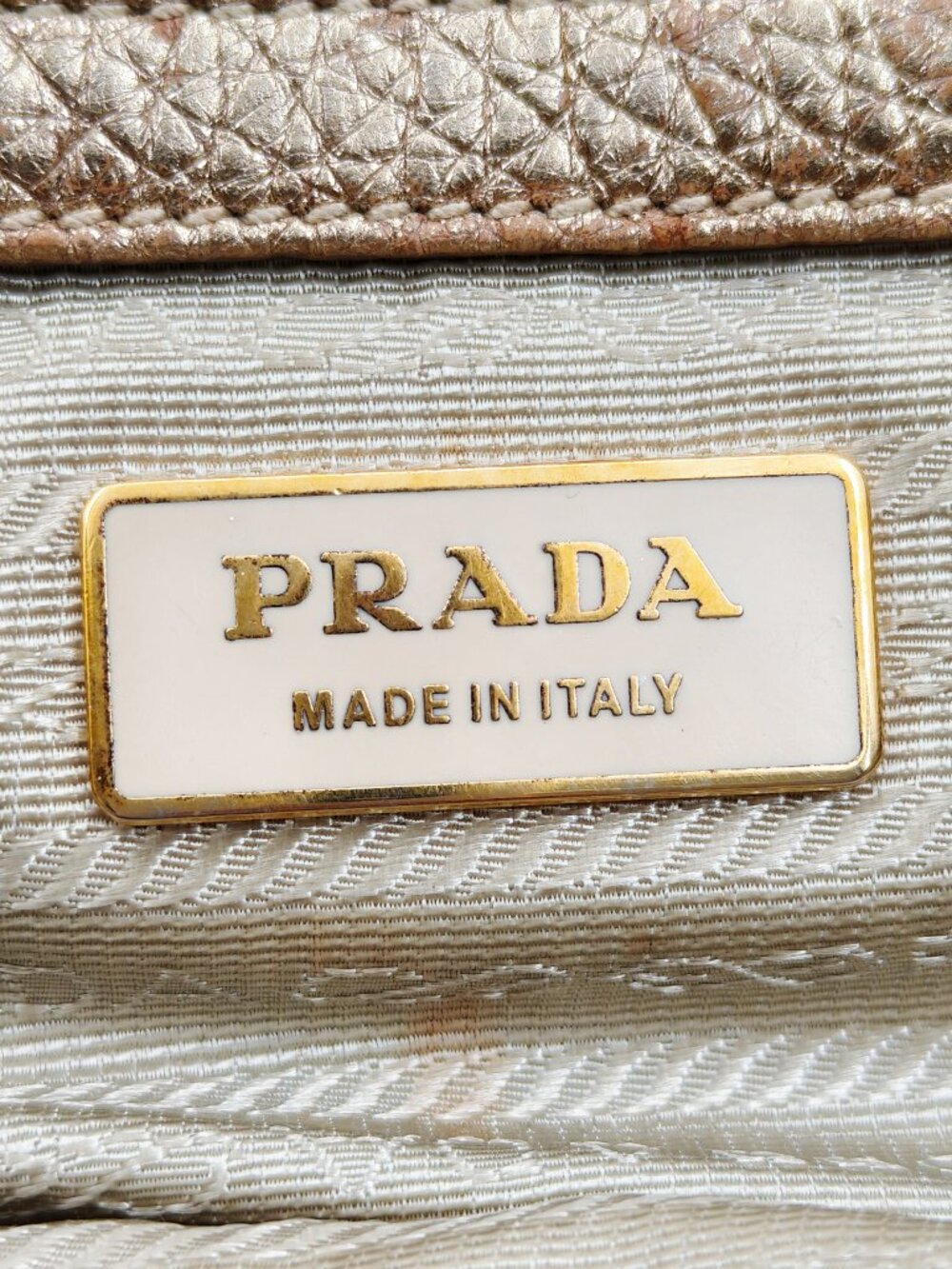Prada Vitello Daino Metallic Gold Pebbled Leather Satchel Bag - Picture 12 of 13
